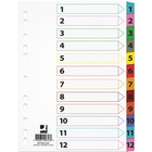 Przekadki Q-CONNECT Mylar, karton, A4, 225x297mm, 1-12, 12 kart, lam. indeks, mix kolorów