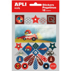 Etykiety na zeszyt APLI, w bloczku, z naklejkami dla chopców, 12+1 ark., mix kolorów